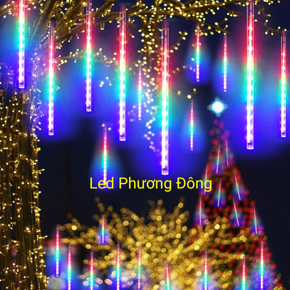 Bộ Đèn LED sao băng giọt nước thả LED mưa sao băng trang trí ngoài trời 8 ống - 45cm - AC 220V kín nước