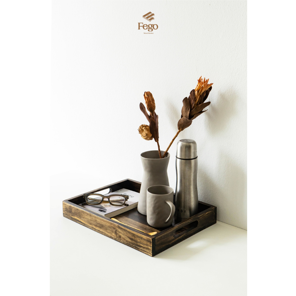 Ảnh Khay gỗ thông tự nhiên FEGO có tay cầm để decor, trang trí, đựng đồ ăn, mỹ phẩm 1