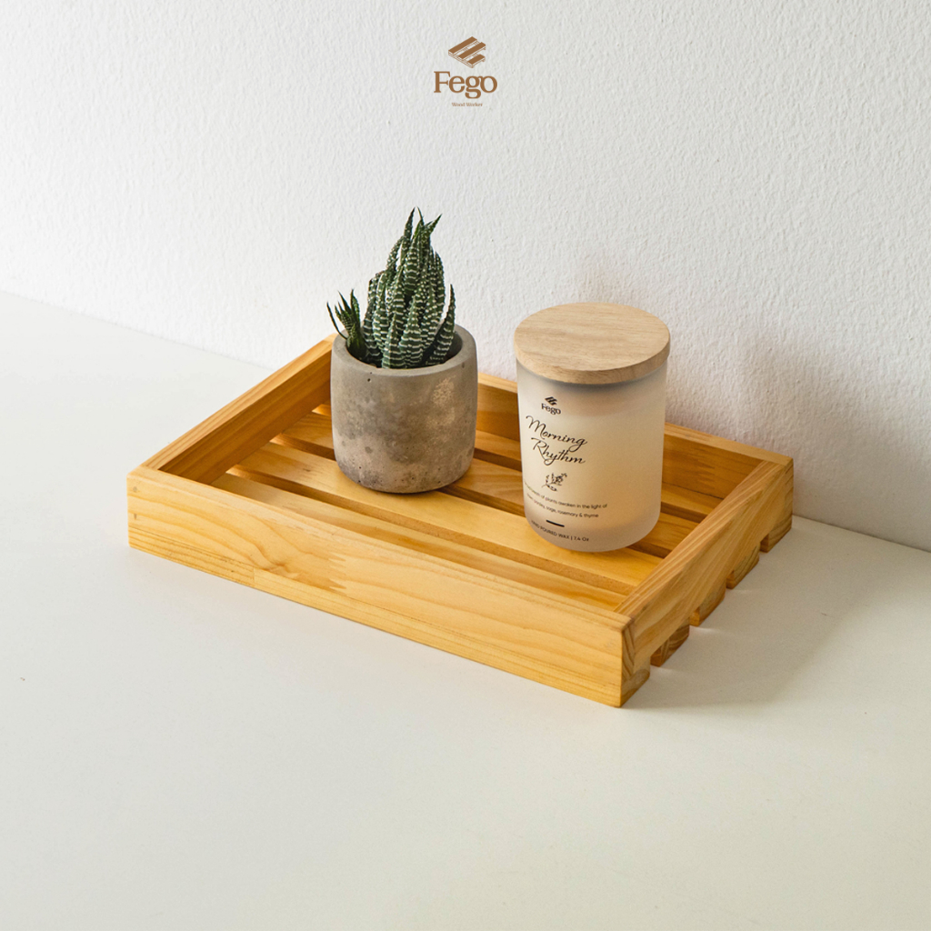 Ảnh Khay gỗ thông tự nhiên FEGO có tay cầm để decor, trang trí, đựng đồ ăn, mỹ phẩm 4