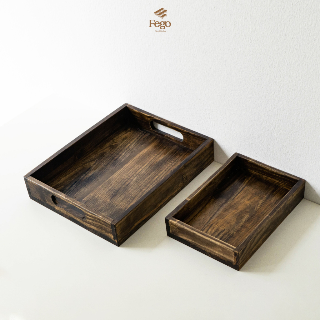 Ảnh Khay gỗ thông tự nhiên FEGO có tay cầm để decor, trang trí, đựng đồ ăn, mỹ phẩm 3