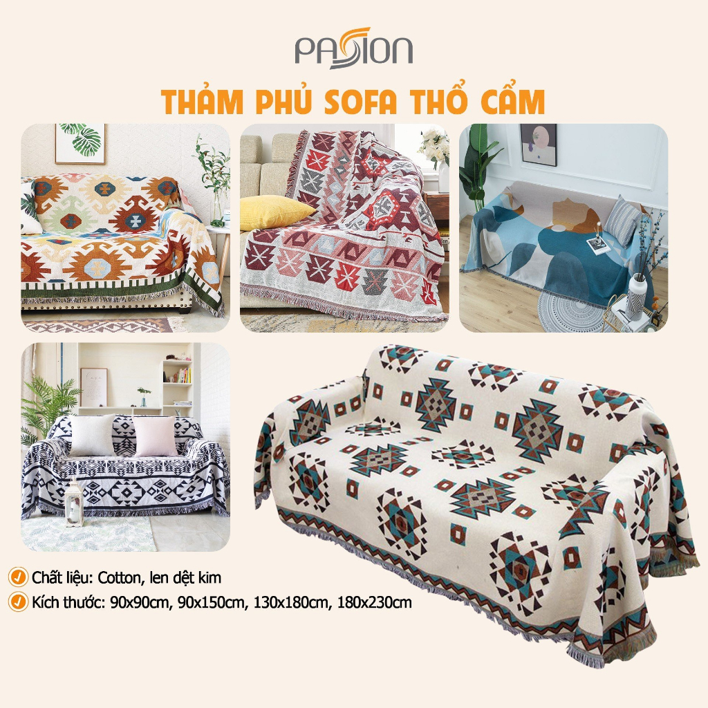 Thảm Phủ Sofa Trang Trí Thổ Cẩm Hoa Văn Bohemian