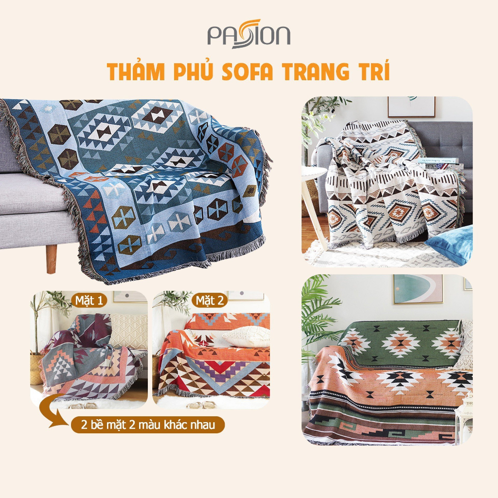 Thảm Phủ Sofa Trang Trí Homestay Họa Tiết Thổ Cẩm Sang Trọng