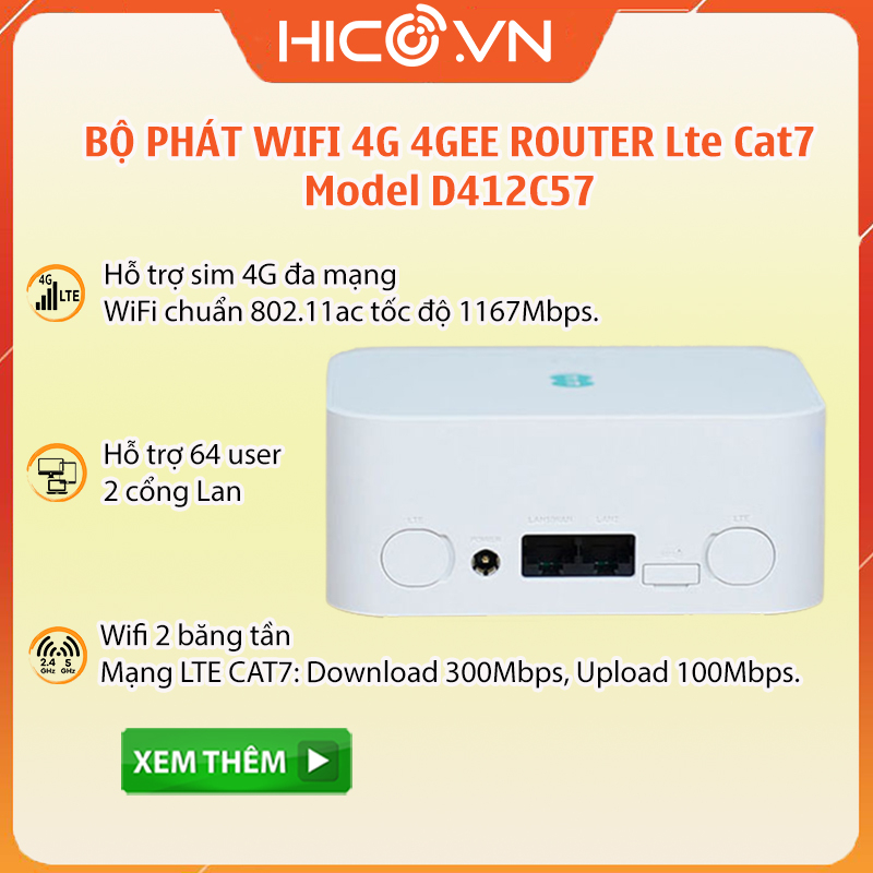 Bộ Phát Wifi Từ Sim 4g – 4GEE ROUTER Lte Cat7 – Model D412C57- Kết Nối ...