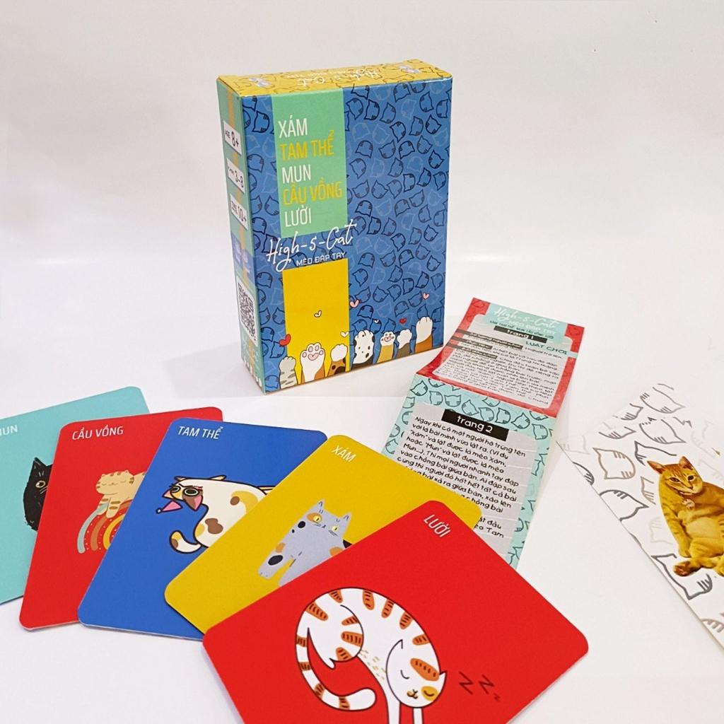 Bộ Bài High 5 Cat Mèo Đập Tay 64 Lá Việt Hóa Giấy Cứng Chơi Nhóm Thú Vị Size 6.5x9Cm