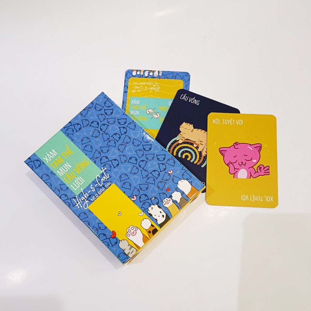 Bộ Bài High 5 Cat Mèo Đập Tay 64 Lá Việt Hóa Giấy Cứng Chơi Nhóm Thú Vị Size 6.5x9Cm