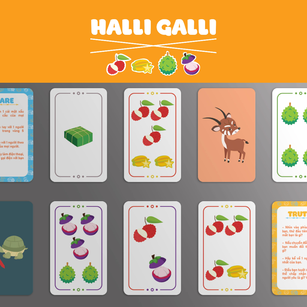 Bộ Bài Halli Galli Trái Cây Giấy Cứng Rèn Luyện Phản Xạ Nhanh Chơi Nhóm Vui Nhộn