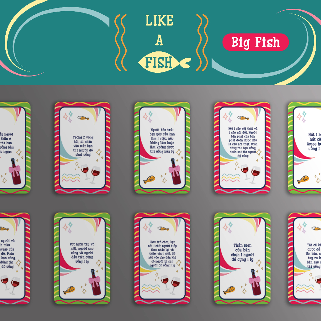 Bộ Bài Nhậu Drinking Game Do or Drink LIKE A FISH Thẻ Bài BoardGame 50 lá Thú Vị