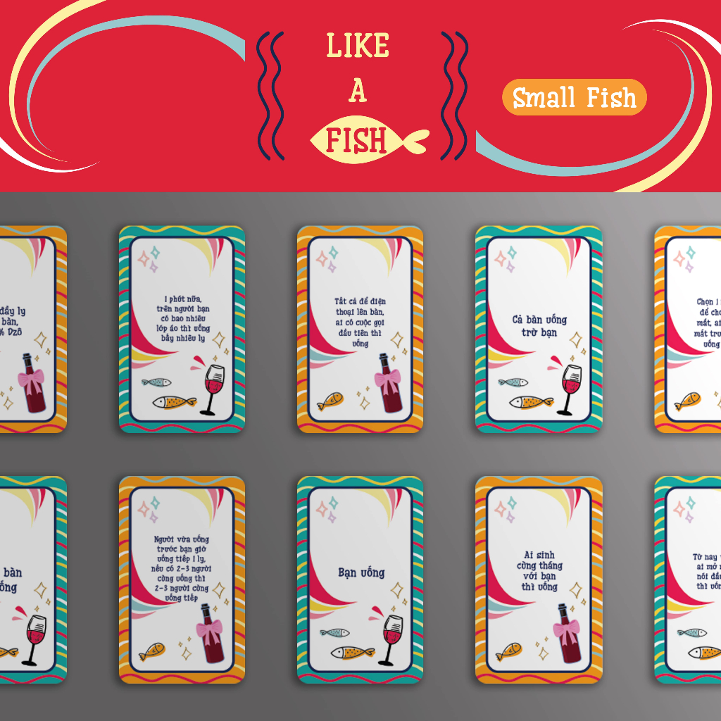 Bộ Bài Nhậu Drinking Game Do or Drink LIKE A FISH Thẻ Bài BoardGame 50 lá Thú Vị