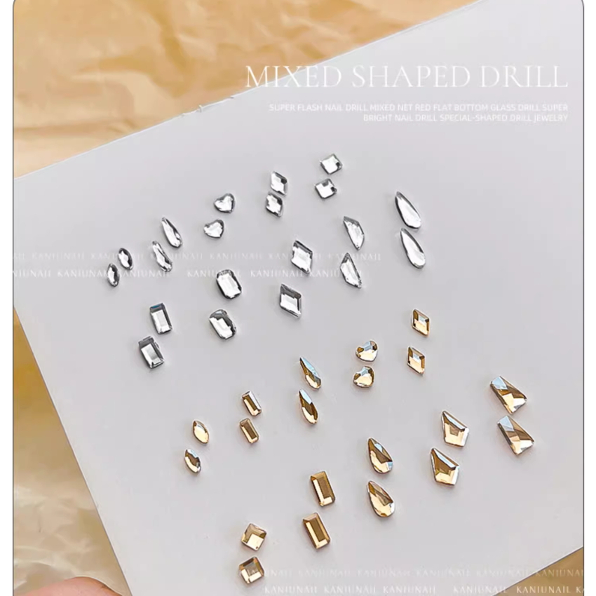 Set đá chân bằng nail size nhỏ bé hoặc size to lớn trắng AB chân vàng trang trí móng ANGELICA SDM SMN