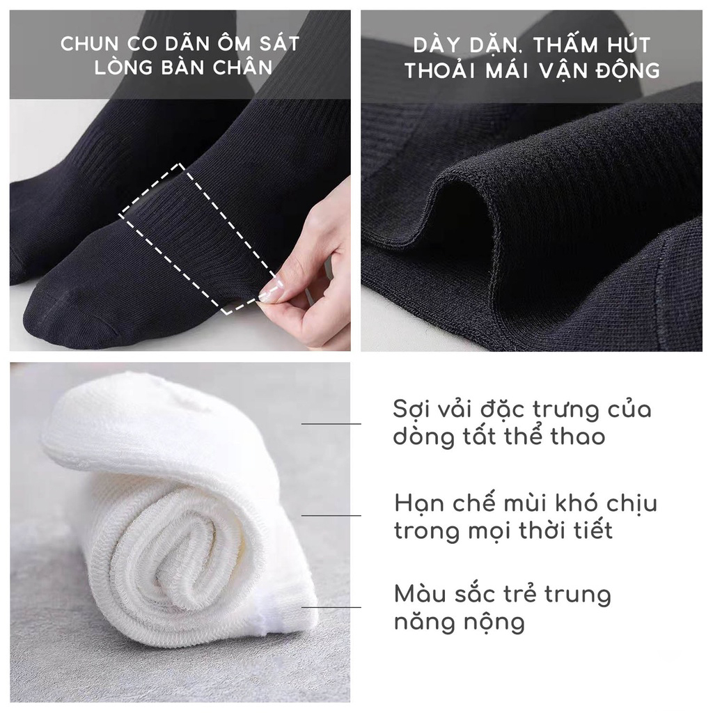 Ảnh Combo 3 đôi tất trơn cổ cao dễ phối đồ, Set 3 đôi tất cao cổ G2 màu đen hoặc trắng bằng cotton hàng VNXK 3