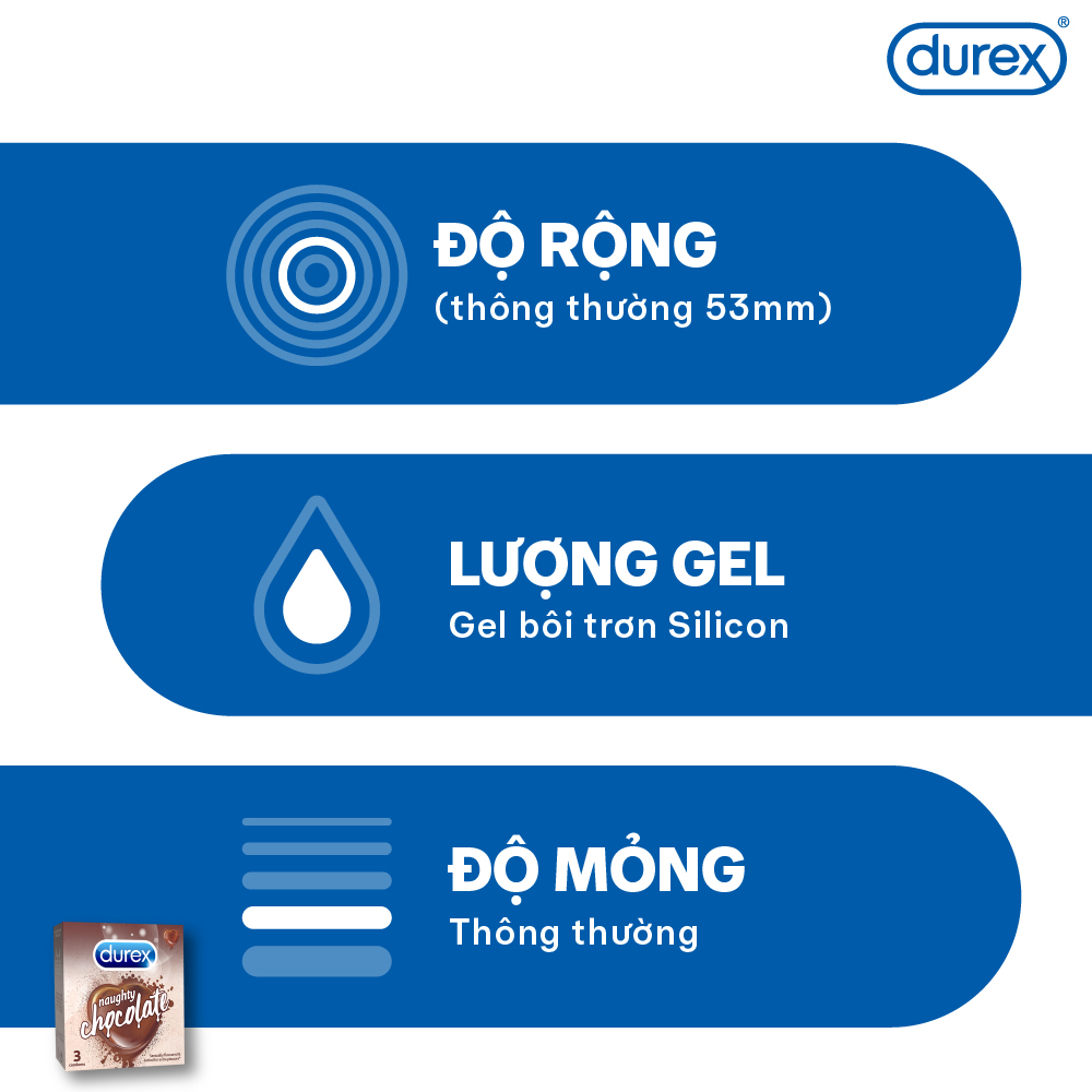 Ảnh Durex Naughty Chocolate hương socola (size 53mm, hộp 3 bao) 3
