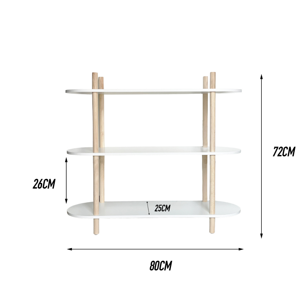 Kệ gỗ 3 tầng - Kệ gỗ decor hình Oval ngang 80cm phong pách Hàn Quốc tối giản lắp ráp đơn giản