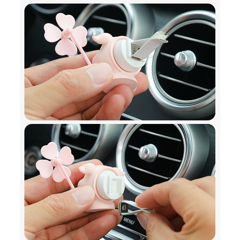 Trang trí kẹp cửa gió điều hòa ô tô heo lợn, chim cánh cụt dễ thương cầm quạt tặng kèm sáp thơm
