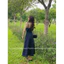 Đầm midi jean 2 dây cổ vuông chỉ viền