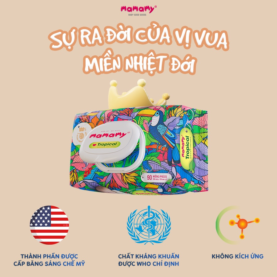 Ảnh Combo 3 gói khăn ướt Mamamy Tropical 60 tờ không mùi cao cấp chính hãng cho mẹ và bé, sợi vải thuần tự nhiên và rayon 3