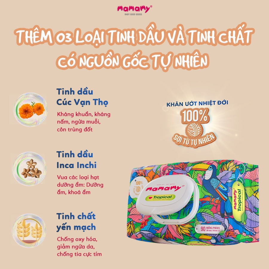Ảnh Combo 3 gói khăn ướt Mamamy Tropical 60 tờ không mùi cao cấp chính hãng cho mẹ và bé, sợi vải thuần tự nhiên và rayon 4