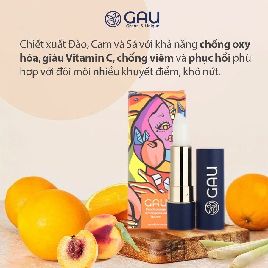 Son Dưỡng Môi Đào Cam Sả Chính Hãng GAU Giảm Thâm Giúp Đôi Môi Căng Mọng