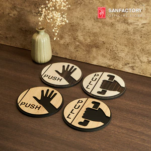 Bảng Pull Push SAN-TP01 chất liệu gỗ dán tường hình tròn hướng dẫn đóng mở cửa kính