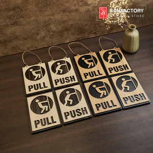 Bảng gỗ Pull Push decor dán hoặc treo cửa trang trí chỉ dẫn mở cửa ra vào SAN-TP02
