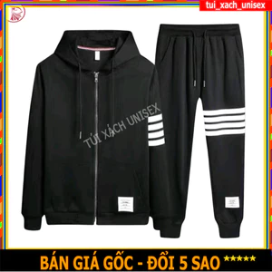 Bộ Đồ Nam Nữ 4 sọc có nón - Bộ Nỉ Nam Nữ Thu Đông Thể Thao Chất Nỉ Cao Cấp L1