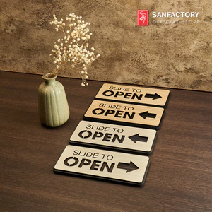 Bảng slide to open chất liệu gỗ có sẵn băng dính, biển chỉ dẫn đóng mở cửa, chỉ hướng mở cửa
