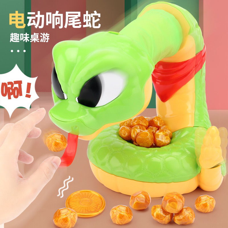 Đồ chơi rắn chuông giữ kho báu vàng cắn tay có âm thanh vui nhộn