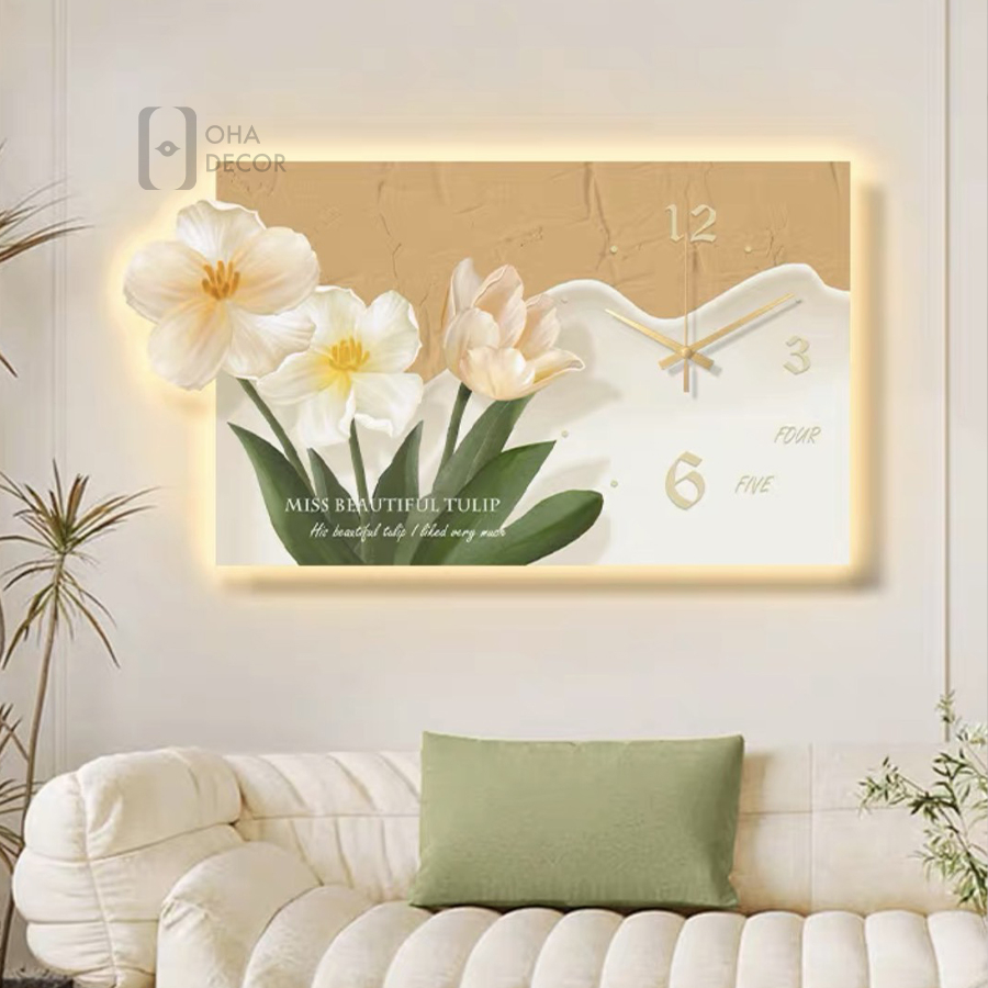 Tranh Đồng Hồ 3D LED Cắt Hoa Tráng Gương Trang Trí Phòng Khách, Phòng Ngủ OHA Decor