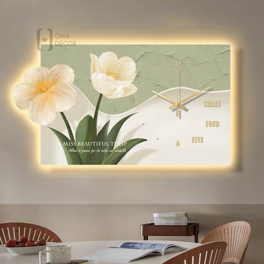Tranh Đồng Hồ 3D LED Cắt Hoa Tráng Gương Trang Trí Phòng Khách, Phòng Ngủ OHA Decor
