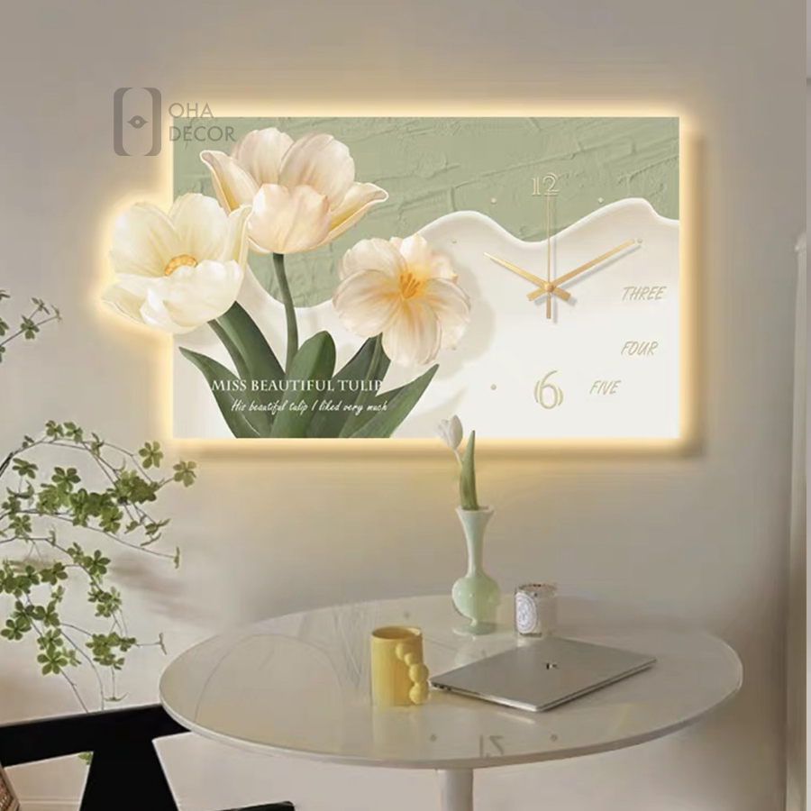 Tranh Đồng Hồ 3D LED Cắt Hoa Tráng Gương Trang Trí Phòng Khách, Phòng Ngủ OHA Decor