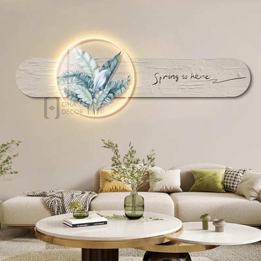 Tranh Đèn LED 3D Cây Lá Đẹp Tráng Gương Trang Trí Phòng Khách, Phòng Ngủ Độc Đáo OHA Decor