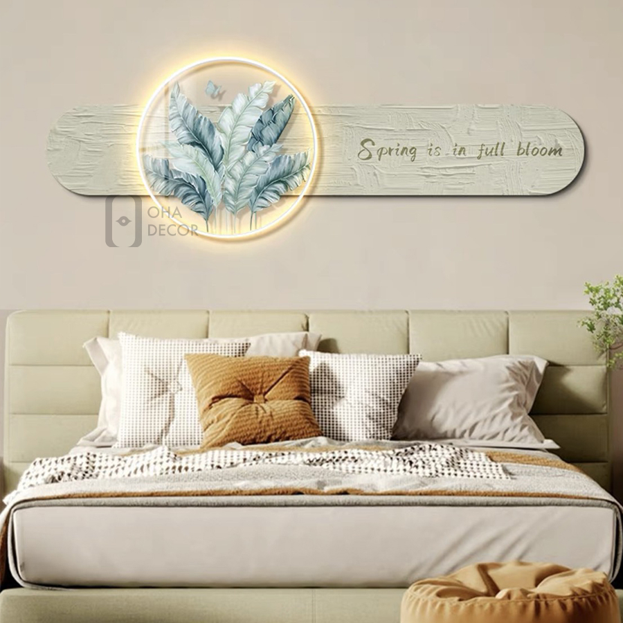 Tranh Đèn LED 3D Cây Lá Đẹp Tráng Gương Trang Trí Phòng Khách, Phòng Ngủ Độc Đáo OHA Decor