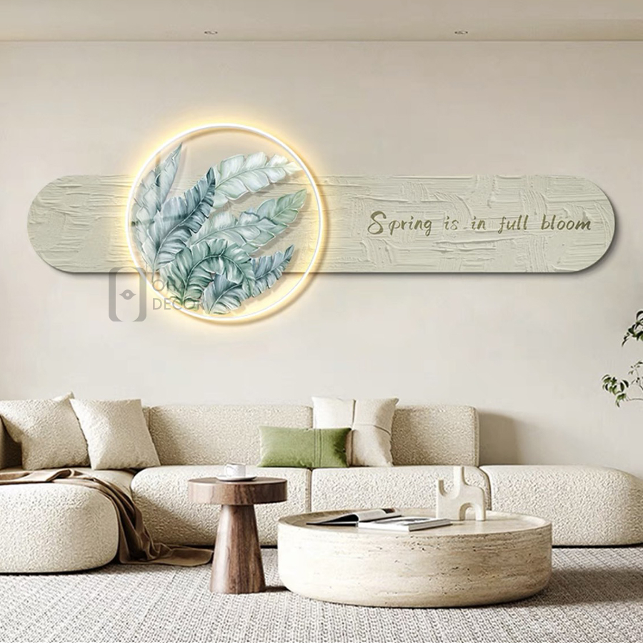 Tranh Đèn LED 3D Cây Lá Đẹp Tráng Gương Trang Trí Phòng Khách, Phòng Ngủ Độc Đáo OHA Decor