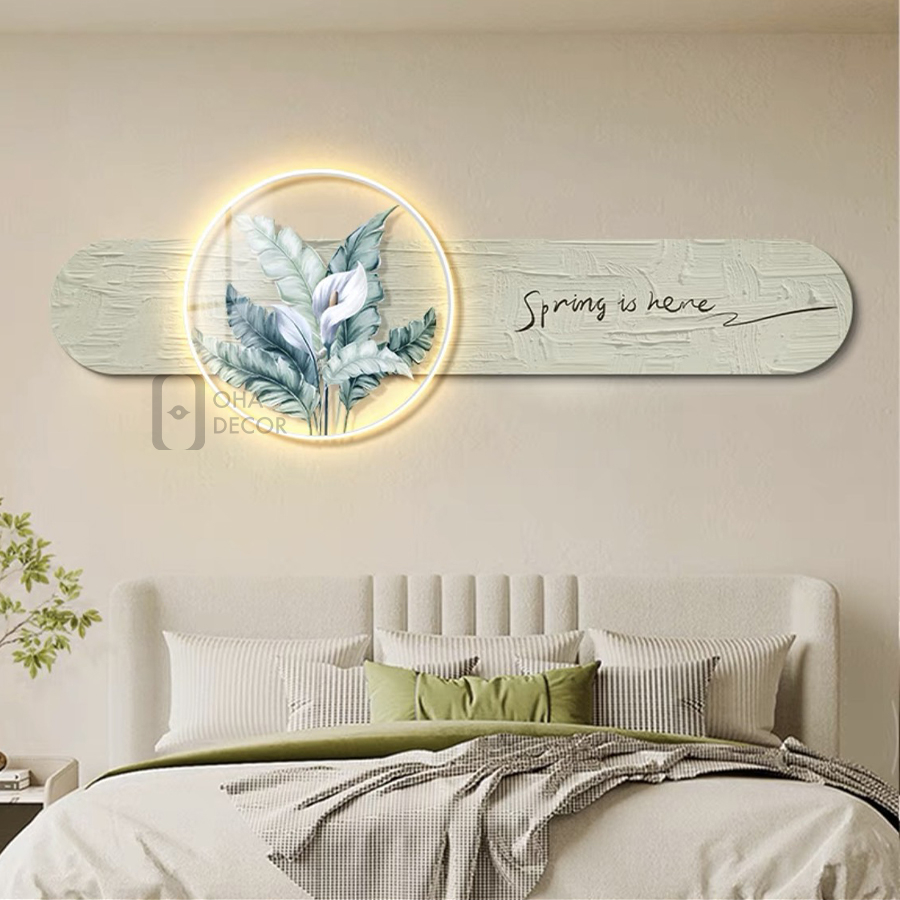 Tranh Đèn LED 3D Cây Lá Đẹp Tráng Gương Trang Trí Phòng Khách, Phòng Ngủ Độc Đáo OHA Decor