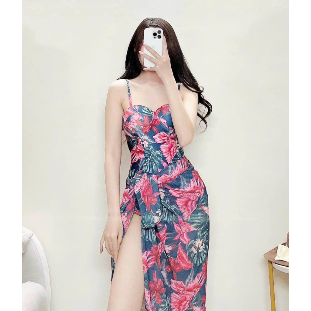BIKINI,ĐỒ BƠI ĐI BIỂN LIỀN THÂN KÈM KHĂN,HOA DÂM BỤT SAANG CHẢNH, MẪU MỚI. HAN.T SHOP BKN40