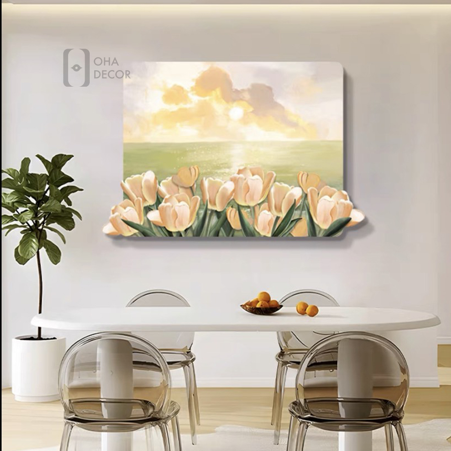 Tranh Cắt 3D Đèn LED Vườn Hoa Xinh Trang Trí Phòng Khách Quán Cà Phê OHA Decor