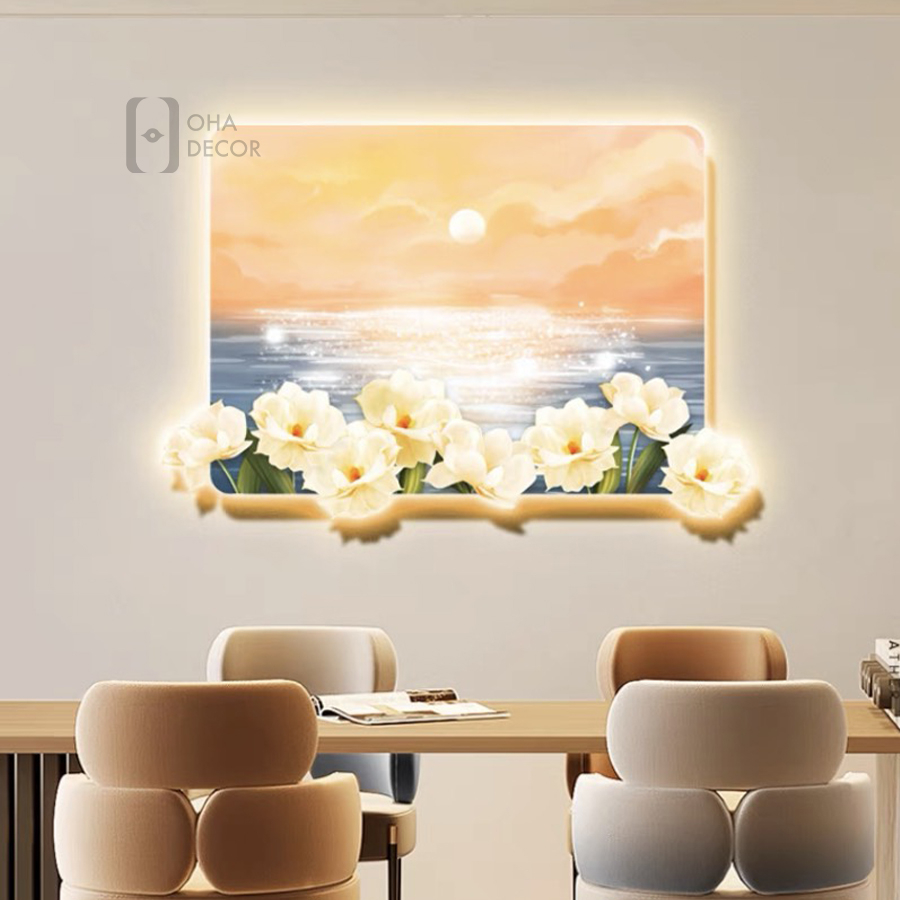 Tranh Cắt 3D Đèn LED Vườn Hoa Xinh Trang Trí Phòng Khách Quán Cà Phê OHA Decor