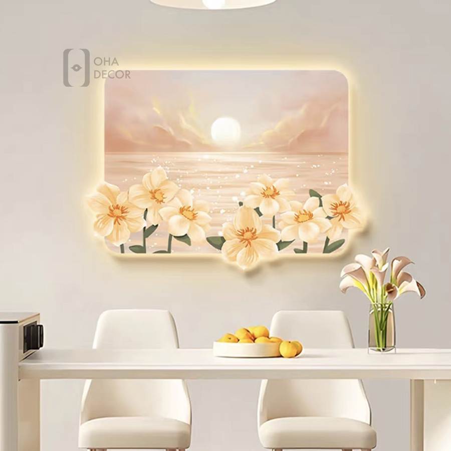 Tranh Cắt 3D Đèn LED Vườn Hoa Xinh Trang Trí Phòng Khách Quán Cà Phê OHA Decor