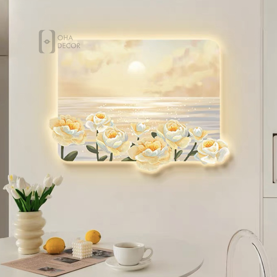 Tranh Cắt 3D Đèn LED Vườn Hoa Xinh Trang Trí Phòng Khách Quán Cà Phê OHA Decor