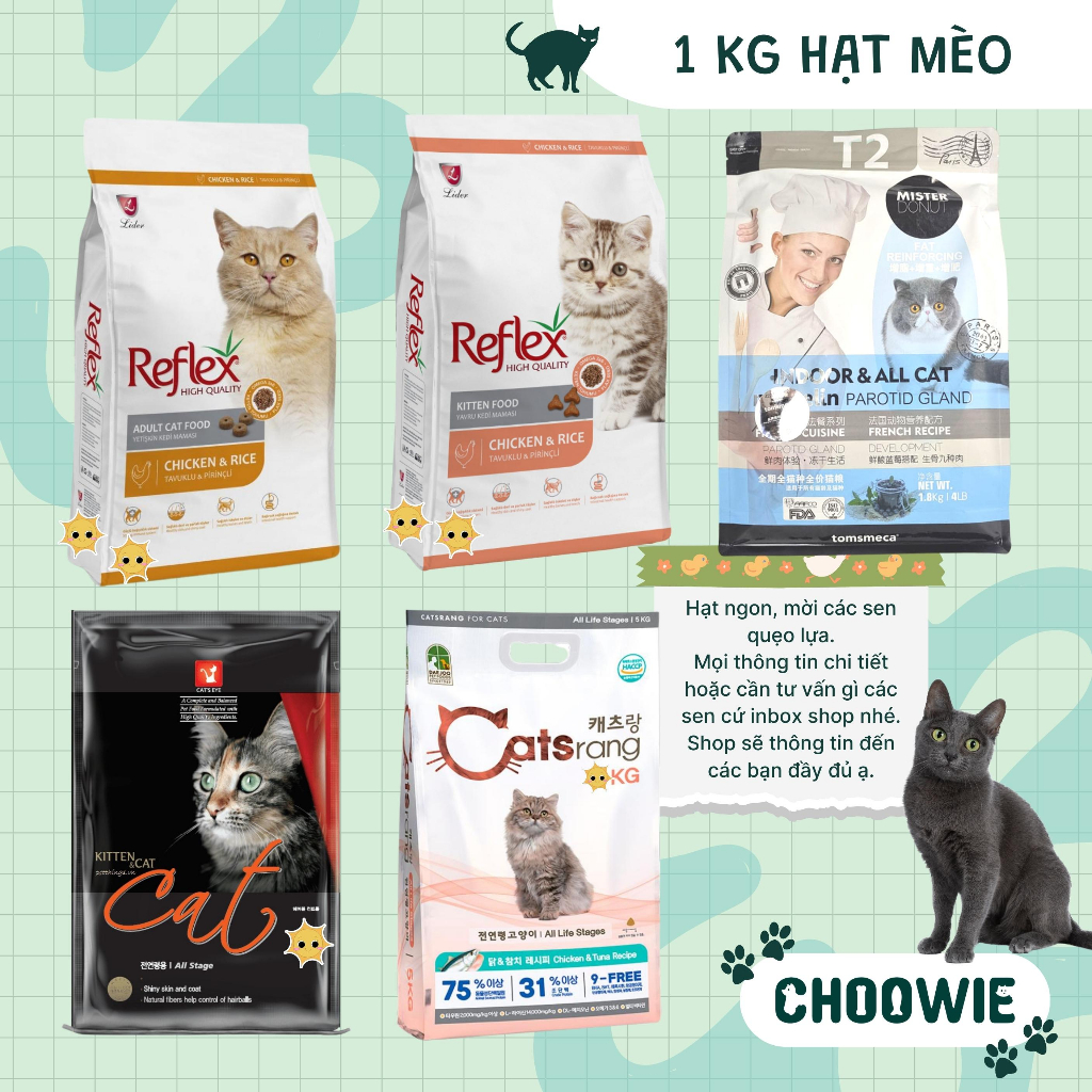 Hạt cho mèo 1kg túi bạc Catsrang Cat's Eye Reflex High Quality
