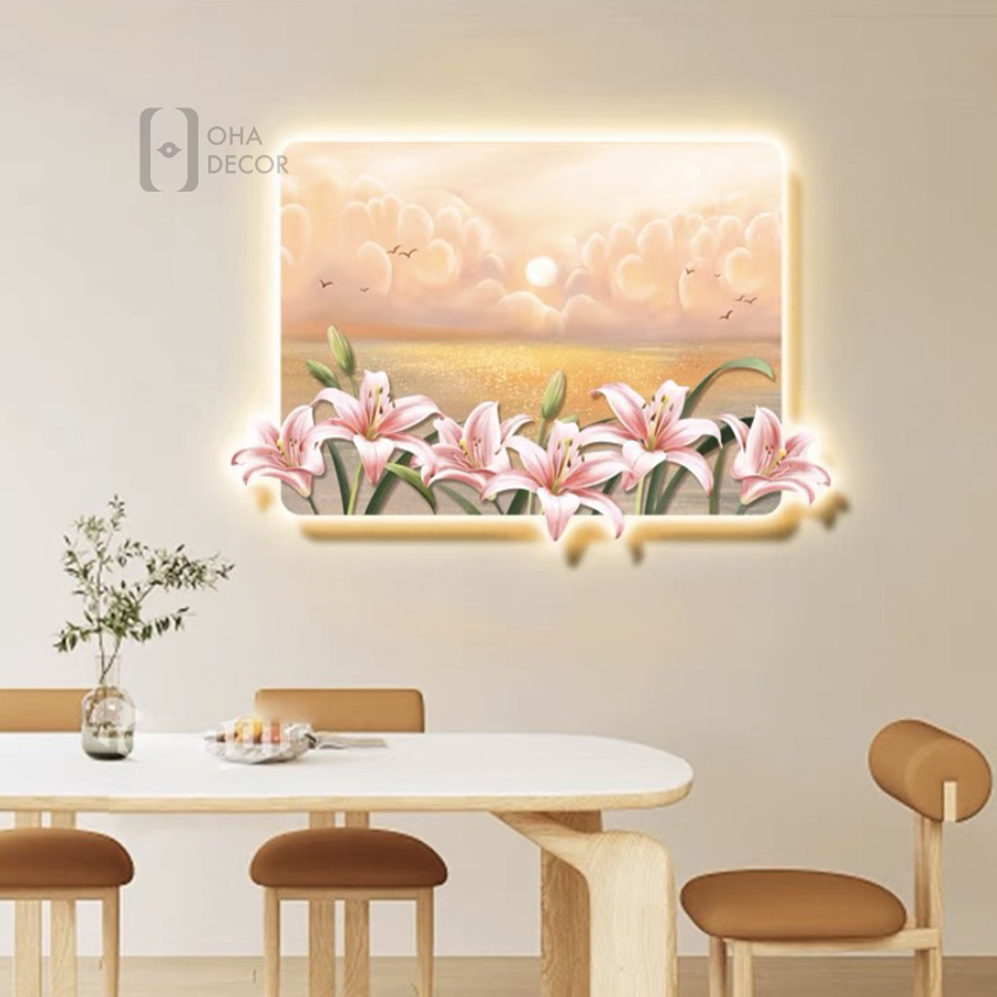 Tranh Cắt 3D Đèn LED Vườn Hoa Xinh Trang Trí Phòng Khách Quán Cà Phê OHA Decor