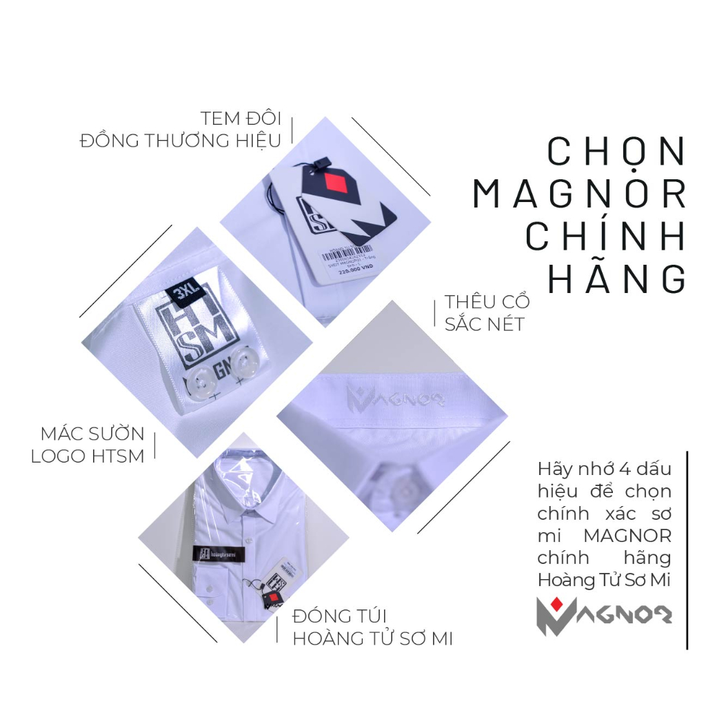Áo sơ mi nam trắng dài tay HTSM MAGNOR vải trơn, vải Polyspun chống nhăn, cổ bẻ, dáng slimfit công sở không túi ngực
