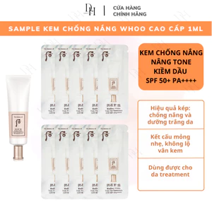 - Kem chống nắng dưỡng trắng, nâng tone da trắng hồng/ Whoo Radiant White Tone Up Sunscreen/ gói 1ml