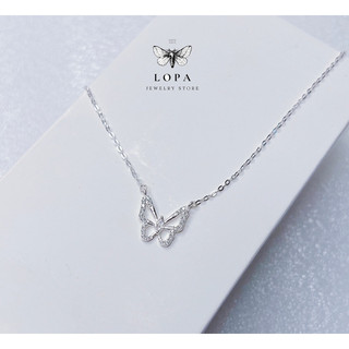 [Hộp Xinh]Dây chuyền SK35 Bạc LoPa dáng dây chuyền hồ điệ đính đá xinh xắn,tinh tế,Bạc LoPa