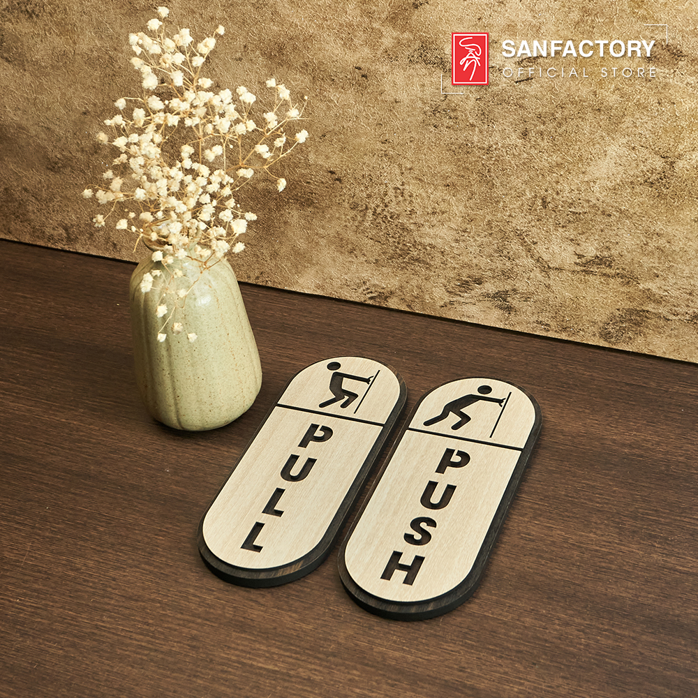 [Giá Xưởng] Bảng gỗ Pull-Push decor dán cửa, mặt sau có sẵn dán keo dán siêu dính SAN-TP08
