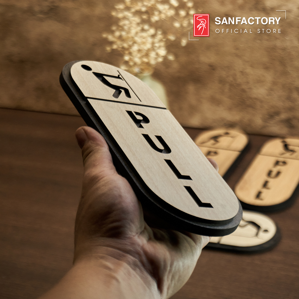 [Giá Xưởng] Bảng gỗ Pull-Push decor dán cửa, mặt sau có sẵn dán keo dán siêu dính SAN-TP08