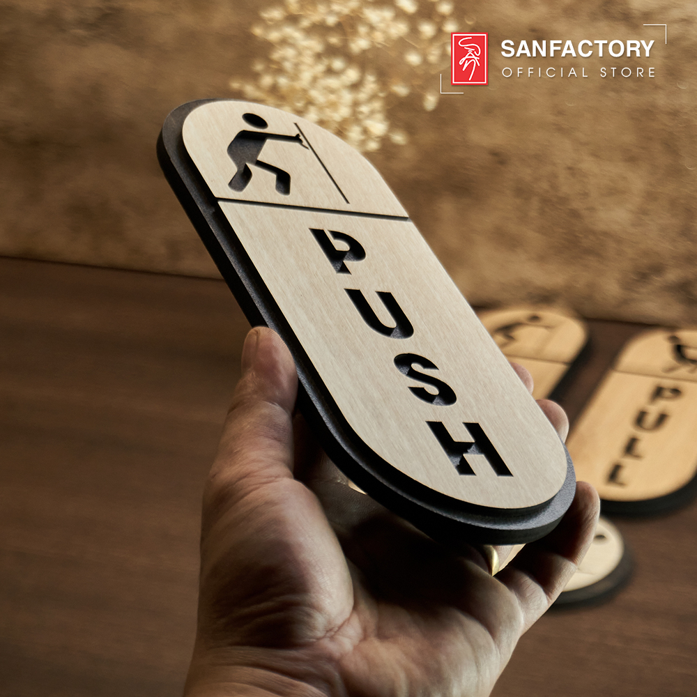 [Giá Xưởng] Bảng gỗ Pull-Push decor dán cửa, mặt sau có sẵn dán keo dán siêu dính SAN-TP08