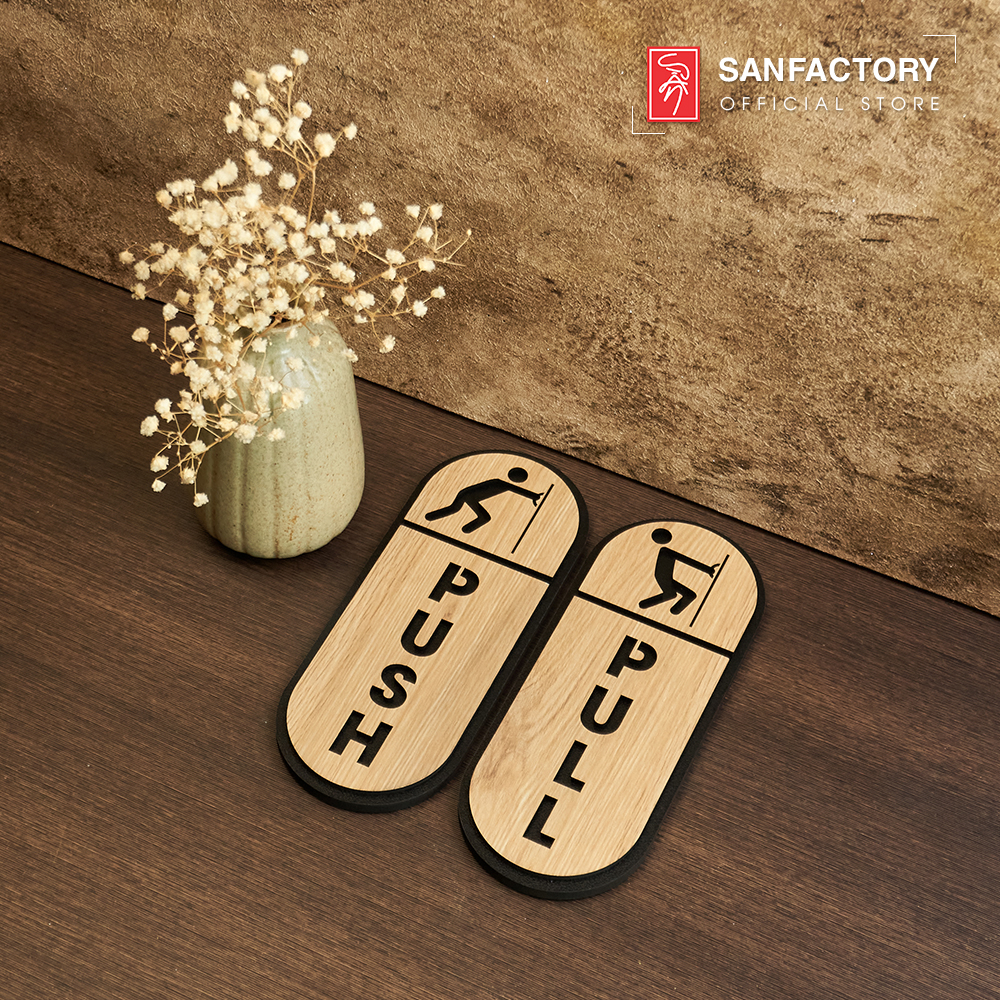 [Giá Xưởng] Bảng gỗ Pull-Push decor dán cửa, mặt sau có sẵn dán keo dán siêu dính SAN-TP08