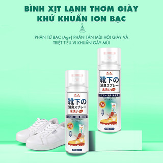 Bình xịt lạnh làm thơm giày dép hương Trà Đào Shoes 2h 160ml, chai sịt khử mùi hôi, nano bạc Ag+
