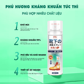 Bình xịt lạnh làm thơm giày dép hương Trà Đào Shoes 2h 160ml, chai sịt khử mùi hôi, nano bạc Ag+