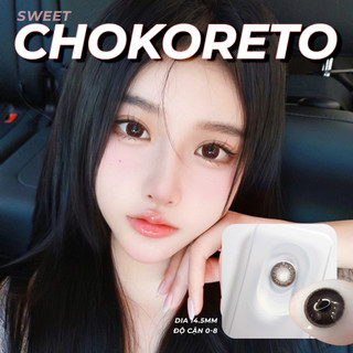 Kính giãn tròng màu nâu Chokoreto Angel Eyes có độ 0-8, Lens giãn tròng nâu choco giãn tròng to 14.5
